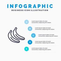 ícone de linha de frutas de comida de banana com fundo de infográficos de apresentação de 5 etapas vetor