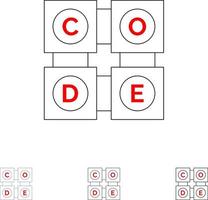 aprendizado de código aprendizado de código educação negrito e fino conjunto de ícones de linha preta vetor