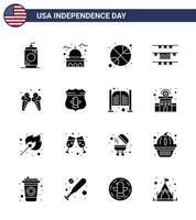 16 ícones criativos dos eua, sinais modernos de independência e símbolos de 4 de julho de gelo, dia de decoração de festa branca americana editável, elementos de design vetorial do dia dos eua vetor