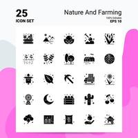 25 conjunto de ícones de natureza e agricultura 100 eps editáveis 10 arquivos idéias de conceito de logotipo de negócios design de ícone de glifo sólido vetor