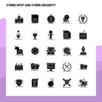 25 pontos cibernéticos e ícones de segurança cibernética definem modelo de ilustração vetorial de ícone de glifo sólido para ideias de web e móveis para empresa de negócios vetor