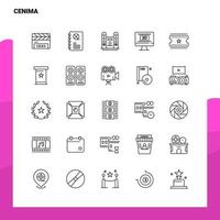 conjunto de ícones de linha cenima conjunto de 25 ícones design de estilo de minimalismo vetorial conjunto de ícones pretos pacote de pictograma linear vetor