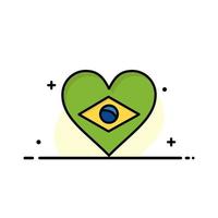 coração bandeira do brasil modelo de banner de vetor de ícone cheio de linha plana de negócios de amor