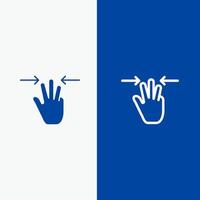 gestos mão móvel linha de três dedos e ícone sólido glifo banner azul linha e ícone sólido glifo banner azul vetor