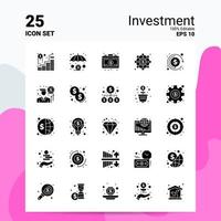 Conjunto de 25 ícones de investimento 100 eps editáveis 10 arquivos idéias de conceito de logotipo de negócios design de ícone de glifo sólido vetor