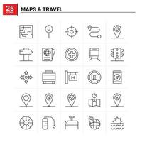 25 mapas conjunto de ícones de viagem fundo vetorial vetor