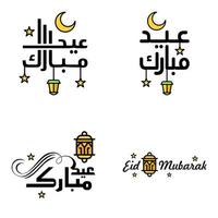 feliz de eid pacote de 4 cartões eid mubarak com estrelas brilhantes em caligrafia árabe festival da comunidade muçulmana vetor