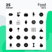 Conjunto de 25 ícones de comida 100 eps editáveis 10 arquivos idéias de conceito de logotipo de negócios design de ícone de glifo sólido vetor