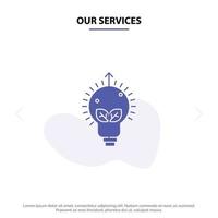 nossos serviços modelo de cartão da web de ícone de glifo sólido de luz de ideia de sucesso vetor