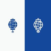 lanterna china linha de decoração chinesa e glifo ícone sólido bandeira azul vetor