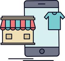 roupas de compras comprar vetor de ícone de cor plana de loja online