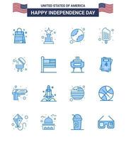 feliz dia da independência pacote de 16 sinais e símbolos de blues para churrasco, beisebol, sorvete, editável, dia dos eua, vetor, elementos de design vetor