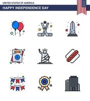 9 ícones criativos dos eua sinais modernos de independência e símbolos de 4 de julho do casamento amor américa convite eua editável dia dos eua elementos de design vetorial vetor