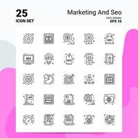 25 conjunto de ícones de marketing e seo 100 eps editáveis 10 arquivos de conceito de logotipo de negócios idéias de design de ícone de linha vetor