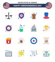 16 sinais planos dos eua símbolos de celebração do dia da independência dos eua de segurança dia dos presidentes dos eua editáveis elementos de design vetorial do dia dos eua vetor