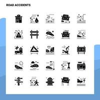 Conjunto de ícones de 25 acidentes rodoviários modelo de ilustração vetorial de ícone de glifo sólido para web e ideias móveis para empresa de negócios vetor