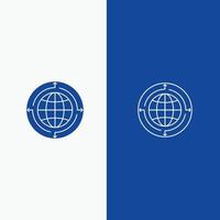 conexão de comunicação de negócios globo linha do mundo global e ícone sólido de glifo banner azul linha e ícone sólido de glifo banner azul vetor