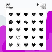 Conjunto de 25 ícones de coração 100 eps editáveis 10 arquivos idéias de conceito de logotipo de negócios design de ícone de glifo sólido vetor