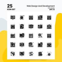 25 web design e conjunto de ícones de desenvolvimento 100 eps editáveis 10 arquivos ideias de conceito de logotipo de negócios design de ícone de glifo sólido vetor
