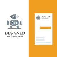 design de logotipo cinza de tecnologia de robótica cnc e modelo de cartão de visita vetor