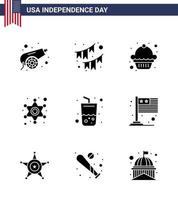 9 ícones criativos dos eua sinais modernos de independência e símbolos de 4 de julho de polícia de bebida assinam guirlanda estrela homens editáveis eua dia vetor elementos de design
