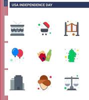 9 sinais planos dos eua símbolos de celebração do dia da independência de balões de dia de porta de festa frise editáveis elementos de design de vetor de dia dos eua