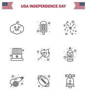 conjunto de 9 ícones do dia dos eua símbolos americanos sinais do dia da independência para fogo ao ar livre chapéu de acampamento americano editável elementos de design do vetor do dia dos eua