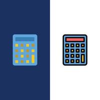 calculadora calcular ícones de educação plano e cheio de linha conjunto de ícones vector fundo azul