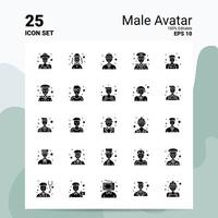 Conjunto de 25 ícones de avatar masculino 100 eps editáveis 10 arquivos idéias de conceito de logotipo de negócios design de ícone de glifo sólido vetor