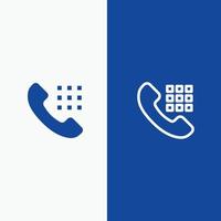 linha de teclas do telefone de discagem de chamada e ícone sólido de glifo banner azul linha e ícone sólido de glifo banner azul vetor