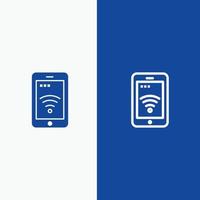 serviço de sinal móvel linha wifi e glifo ícone sólido banner azul vetor