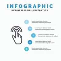 gestos de dedo interface de mão toque ícone de linha com fundo de infográficos de apresentação de 5 etapas vetor