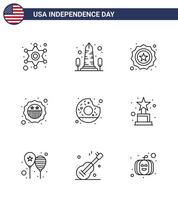 9 sinais de linha dos eua símbolos de celebração do dia da independência de conquista gostoso bandeira redonda de washington editável elementos de design do vetor do dia dos eua