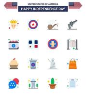 grupo de 16 apartamentos definidos para o dia da independência dos estados unidos da américa, como data do livro st calendário americano editável dia dos eua vetor elementos de design