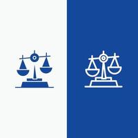 linha de equilíbrio da lei da justiça gdpr e ícone sólido de glifo linha de banner azul e banner azul de ícone sólido de glifo vetor