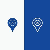 adicionar linha de mapa de localização de pinos e ícone sólido de glifo linha de banner azul e banner azul de ícone sólido de glifo vetor