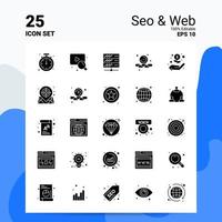 25 seo web icon set 100 eps editáveis 10 arquivos ideias de conceito de logotipo de negócios design de ícone de glifo sólido vetor