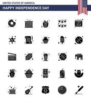 conjunto de glifo sólido de 25 vetores em 4 de julho dia da independência dos eua, como festa americana decoração rápida americana editável elementos de design de vetor do dia dos eua