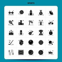 conjunto de ícones sólidos de 25 esportes design de estilo de glifo vetorial conjunto de ícones pretos web e design de ideias de negócios móveis ilustração em vetor