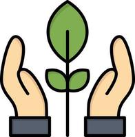 modelo de banner de ícone de vetor de ícone de cor plana de energia de mão de planta de conservação