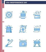 dia da independência dos eua azul conjunto de 9 pictogramas dos eua de amor bolsa americana bolsa dos eua editável dia dos eua vetor elementos de design