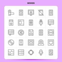 esboço conjunto de ícones de 25 dispositivos vetor design de estilo de linha ícones pretos conjunto de pictograma linear pacote de ideias de negócios móveis e web design ilustração vetorial