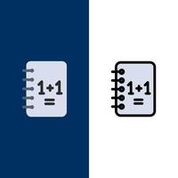 caderno de educação bloco de notas 11 ícones plano e conjunto de ícones cheios de linha vector fundo azul