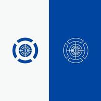 linha de dólar de alvo de foco de dardo e ícone sólido de glifo banner azul linha e ícone sólido de glifo banner azul vetor