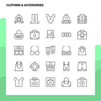 conjunto de conjunto de ícones de linha de acessórios de vestuário 25 ícones vector design de estilo minimalista ícones pretos conjunto de pictograma linear pacote