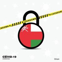 oman lock down lock modelo de conscientização sobre pandemia de coronavírus covid19 design de bloqueio vetor