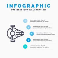 ícone da linha da espaçonave do navio cruzador lutador interceptador com fundo de infográficos de apresentação de 5 etapas vetor