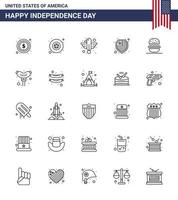 25 sinais de linha dos eua símbolos de celebração do dia da independência do hambúrguer americano escudo animal americano editável elementos de design do vetor do dia dos eua