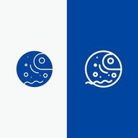 linha de planeta gigante de gás distante e ícone sólido de glifo linha de banner azul e banner azul de ícone sólido de glifo vetor