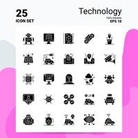 25 conjunto de ícones de tecnologia 100 eps editáveis 10 arquivos idéias de conceito de logotipo de negócios design de ícone de glifo sólido vetor